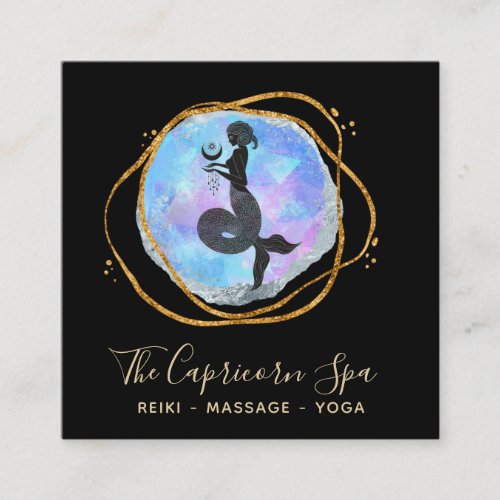  Geometric Opal Capricorn Mermaid Gold Goddess  Square Business Card