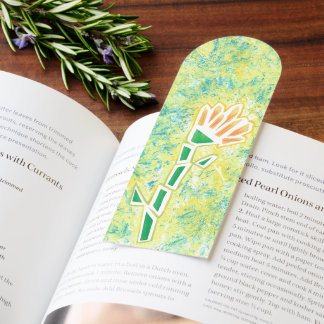 Geometric Orange Flower on Abstract Teal Bookmarks