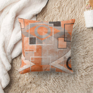 Geometric orange gray grunge stylish throw pillow