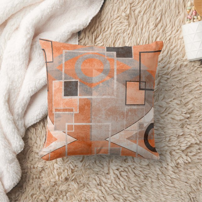 Geometric orange gray grunge stylish throw pillow (Blanket)