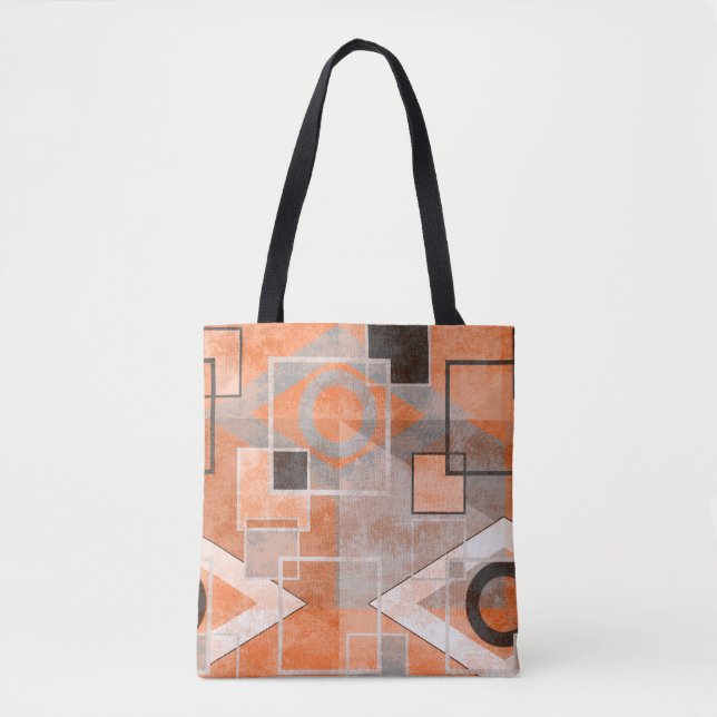 Geometric orange gray grunge stylish tote bag (Front)