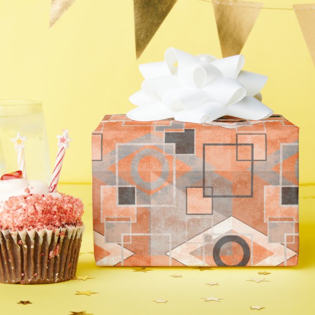 Geometric orange gray grunge stylish wrapping paper (Birthday Party)