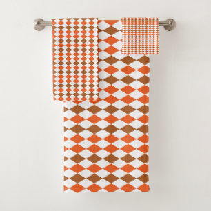 Geometric Orange Green Diamond Geometric  Bath Towel Set