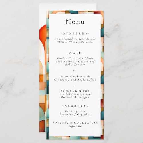 Geometric Orange Peach Turquoise Teal Rust Menu