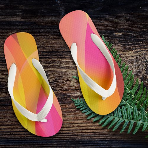 Geometric orange yellow fuchsia pattern kids flip flops