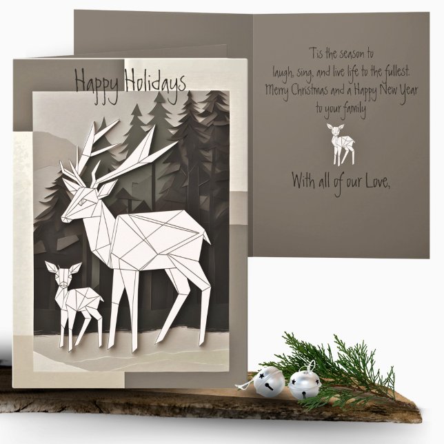 Geometric Origami Christmas Reindeer Baby Forest Card (Creator Uploaded)