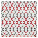Geometric ornament in red and gray on white. fabric