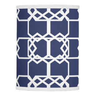 Geometric, ornamental, modern, navy blue, white lamp shade
