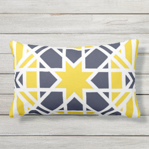 Geometric, ornamental, mustard yellow, navy blue lumbar pillow