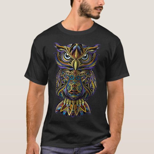 Geometric owl artistic wise angry nocturnal bird T_Shirt