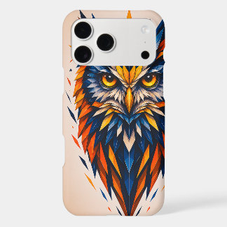 Geometric Owl Blue & Orange Polygonal Art iPhone 17 Pro Max Case