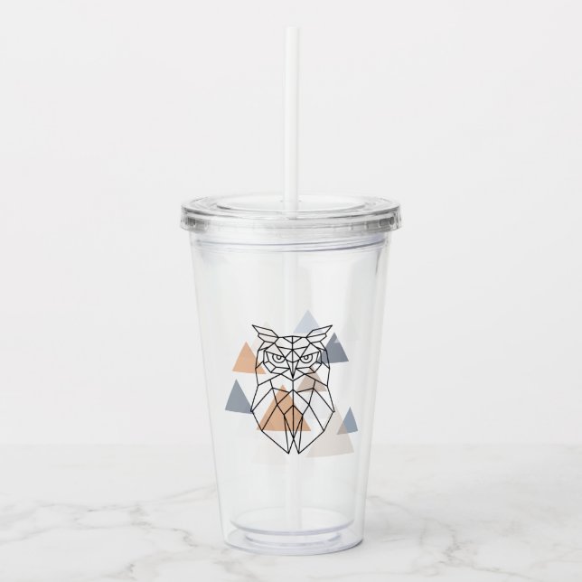 Geometric Owl Design Acrylic Tumbler (Front)