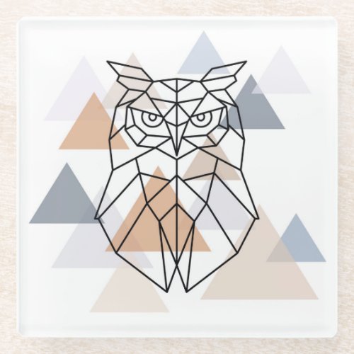 Geometric Owl Design Glass Coaster