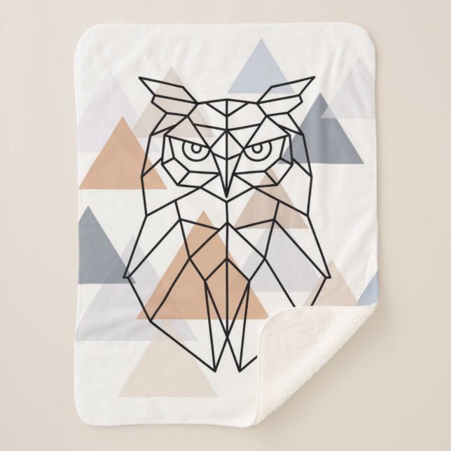 Geometric Owl Design Sherpa Blanket (Front)