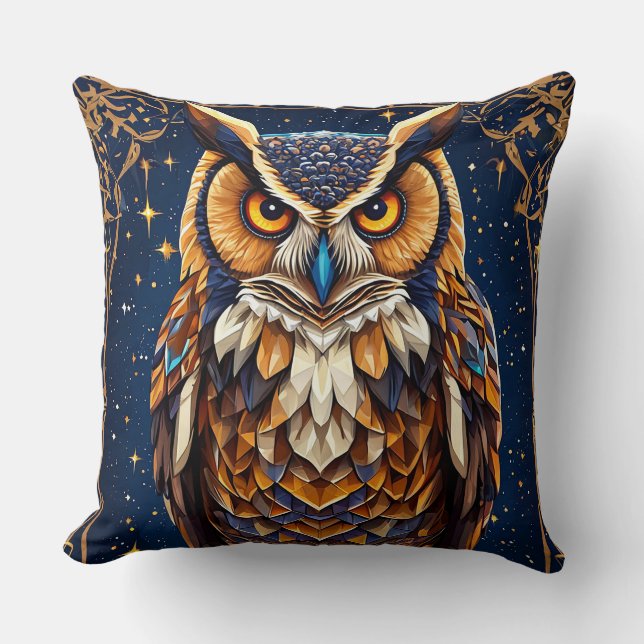 Geometric Owl Design with Sharp Artistic Details Throw Pillow (Front)