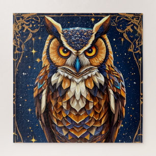 🦉 Geometric Owl Glow 🌈 Vibrant Colorful Art Jigsaw Puzzle