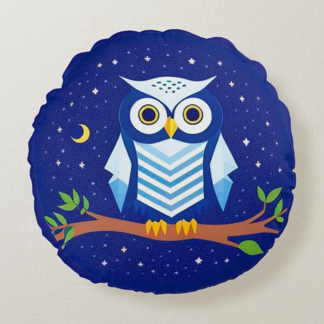 🦉 Geometric Owl Round Pillow Colorful Decor 🌈✨ (Front)