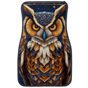 Geometric owl with vibrant colors car floor mat