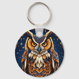 Geometric owl with vibrant colors keychain