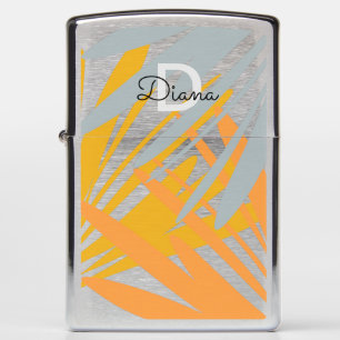 Geometric Palm Leaf Yellow Initial Name Zippo Lighter