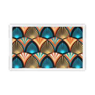 Geometric palm leaves golden pattern in Art Deco Acrylic Tray
