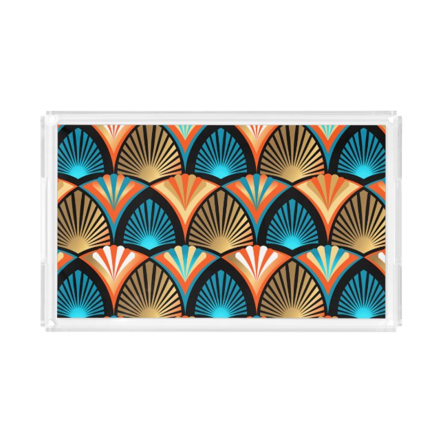 Geometric palm leaves golden pattern in Art Deco Acrylic Tray (Front)