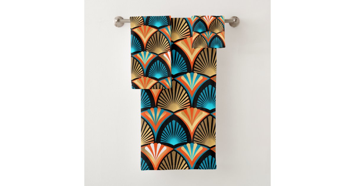 Geometric palm leaves golden pattern in Art Deco Bath Towel Set | Zazzle