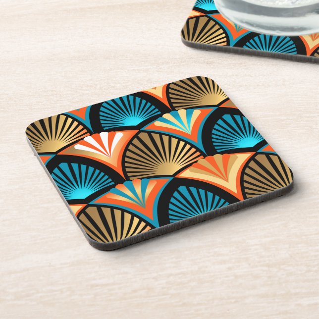 Geometric palm leaves golden pattern in Art Deco Beverage Coaster (Left Side)