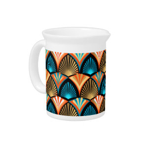 Geometric palm leaves golden pattern in Art Deco Beverage Pitcher