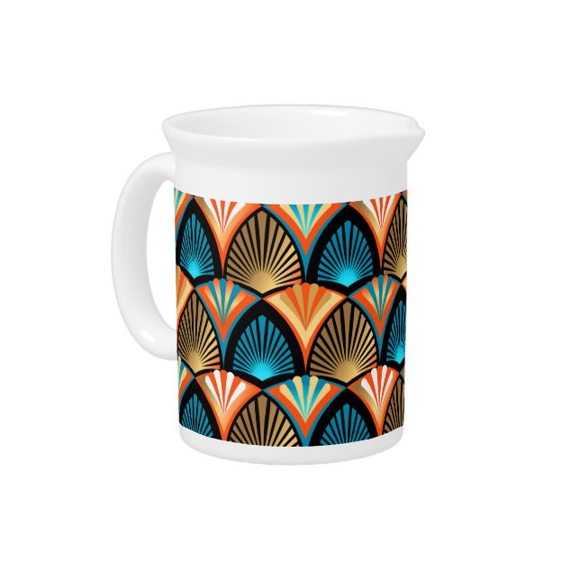 Geometric palm leaves golden pattern in Art Deco Beverage Pitcher (Left)