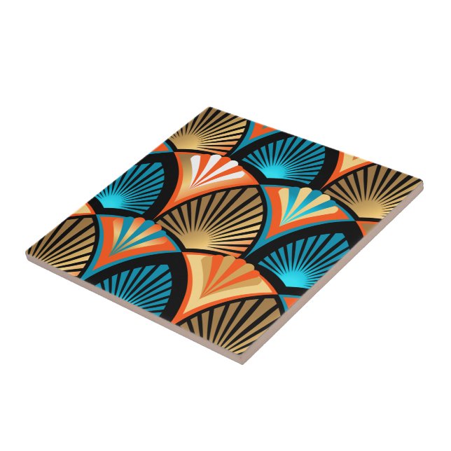 Geometric palm leaves golden pattern in Art Deco Ceramic Tile (Side)