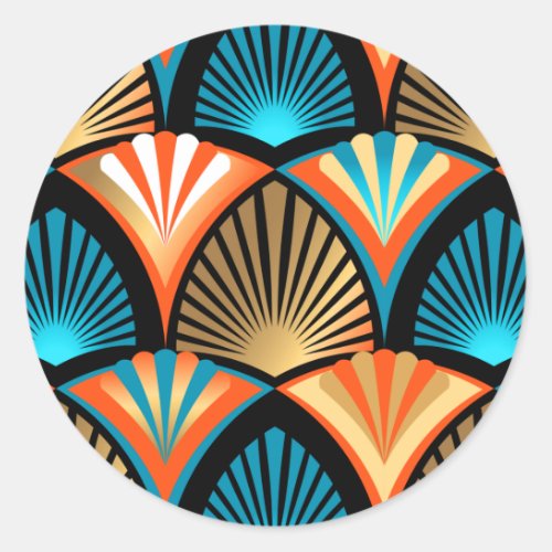 Geometric palm leaves golden pattern in Art Deco Classic Round Sticker