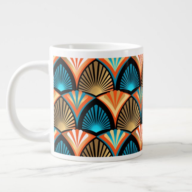 Geometric palm leaves golden pattern in Art Deco Giant Coffee Mug (Left)