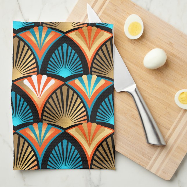 Geometric palm leaves golden pattern in Art Deco Kitchen Towel (Quarter Fold)