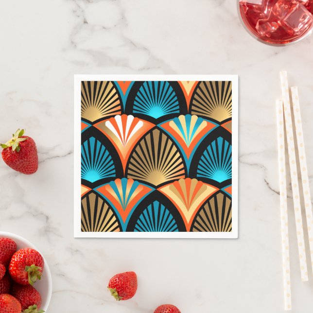 Geometric palm leaves golden pattern in Art Deco Napkins (Insitu)