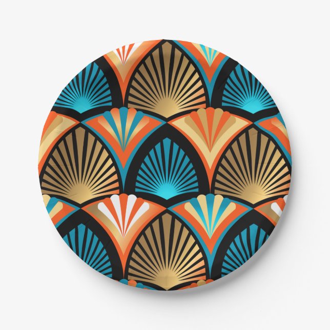 Geometric palm leaves golden pattern in Art Deco Paper Plates (Front)