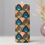 Geometric palm leaves golden pattern in Art Deco Pillar Candle