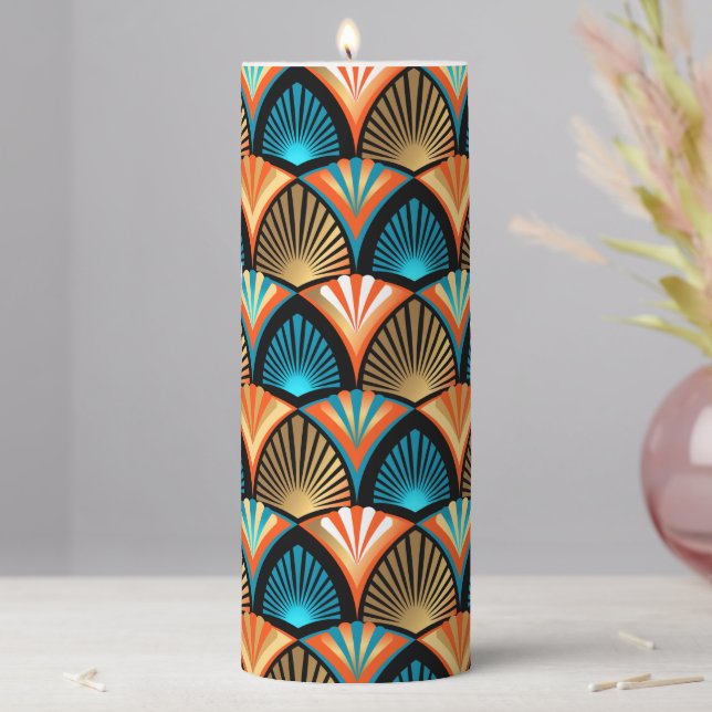 Geometric palm leaves golden pattern in Art Deco Pillar Candle (In Situ)