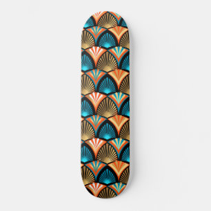 Geometric palm leaves golden pattern in Art Deco Skateboard