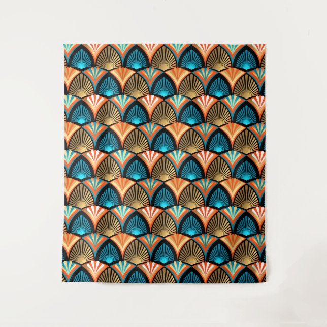 Geometric palm leaves golden pattern in Art Deco Tapestry (Front)