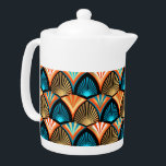Geometric palm leaves golden pattern in Art Deco Teapot<br><div class="desc">Geometric golden pattern in Art Deco style with palm leaves</div>