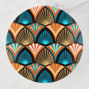 Geometric palm leaves golden pattern in Art Deco Trinket Tray