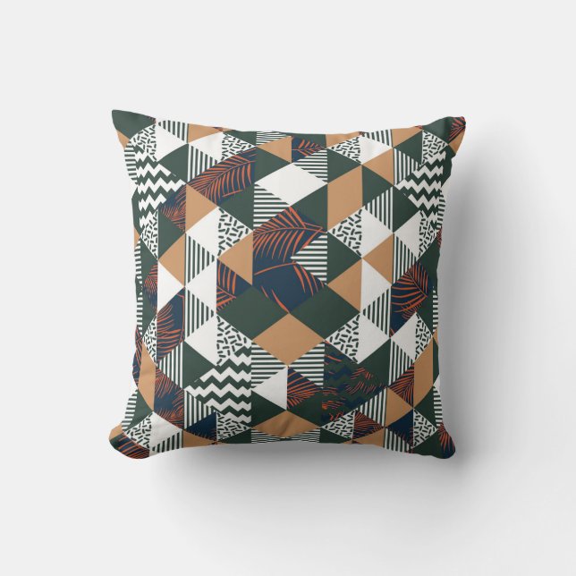 Geometric palm leaves, trendy pattern throw pillow (Front)