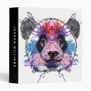 Geometric Panda Bear   Add Your Name 3 Ring Binder