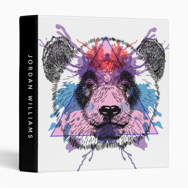 Geometric Panda Bear | Add Your Name 3 Ring Binder (Front/Spine)