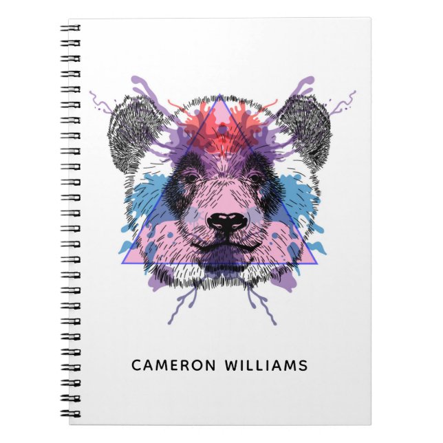 Geometric Panda Bear | Add Your Name Notebook (Front)