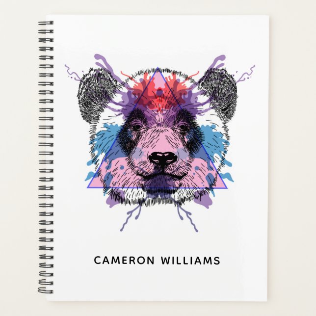 Geometric Panda Bear | Add Your Name Planner (Front)