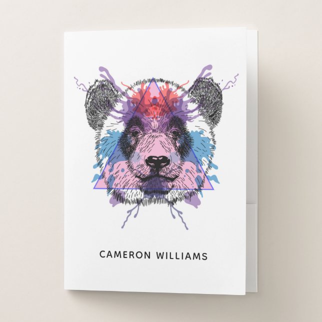 Geometric Panda Bear | Add Your Name Pocket Folder (Front)