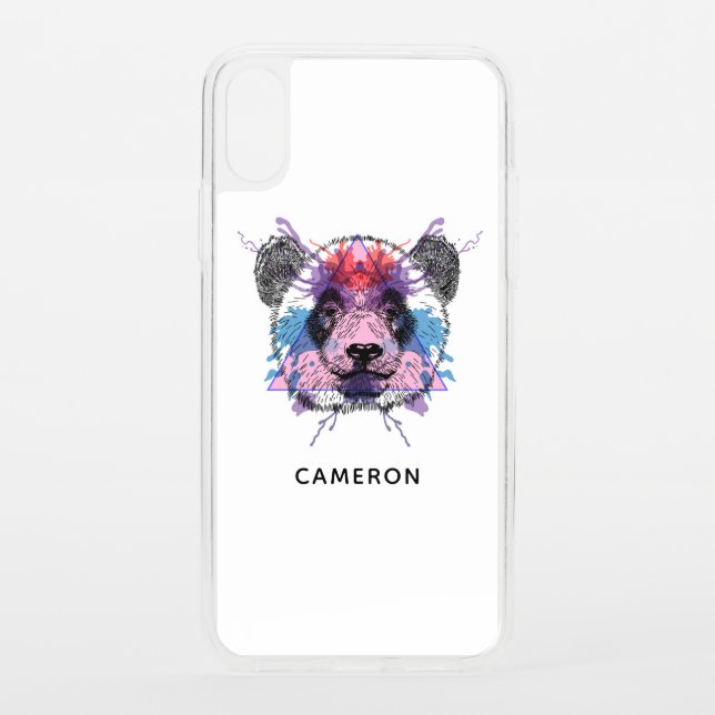 Geometric Panda Bear | Add Your Name Uncommon iPhone Case (Back)