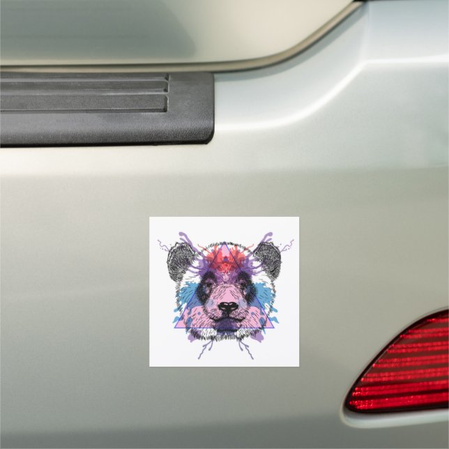 Geometric Panda Bear Car Magnet (In Situ)